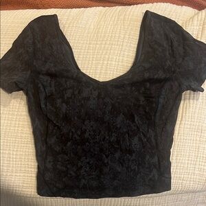 Lululemon Athletica Black Flutter Sleeve Crop Blouse